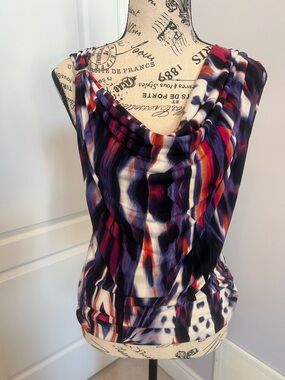 Calvin Klein Multicolor Draped Halter Top in Purple, Black, White & Red